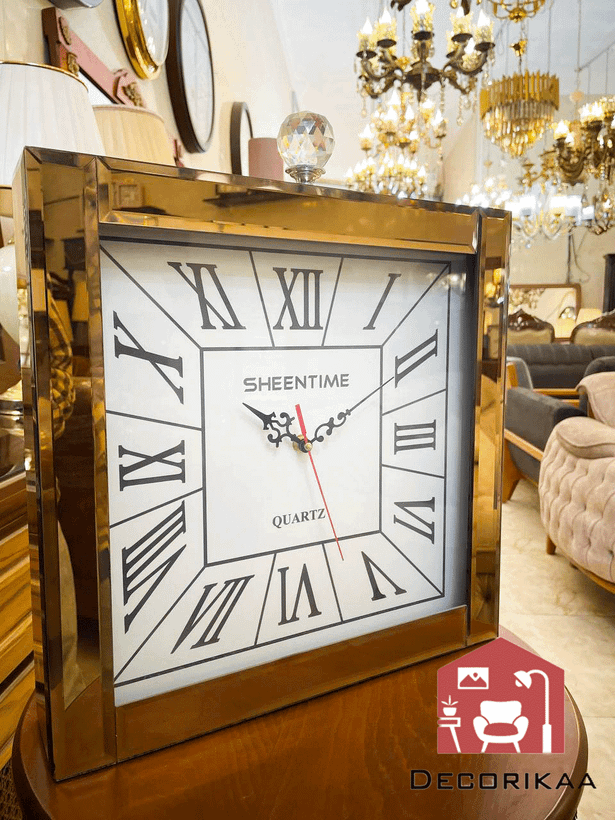 ساعت رومیزی شیشه آینه ای طلایی Sheentime golden glass