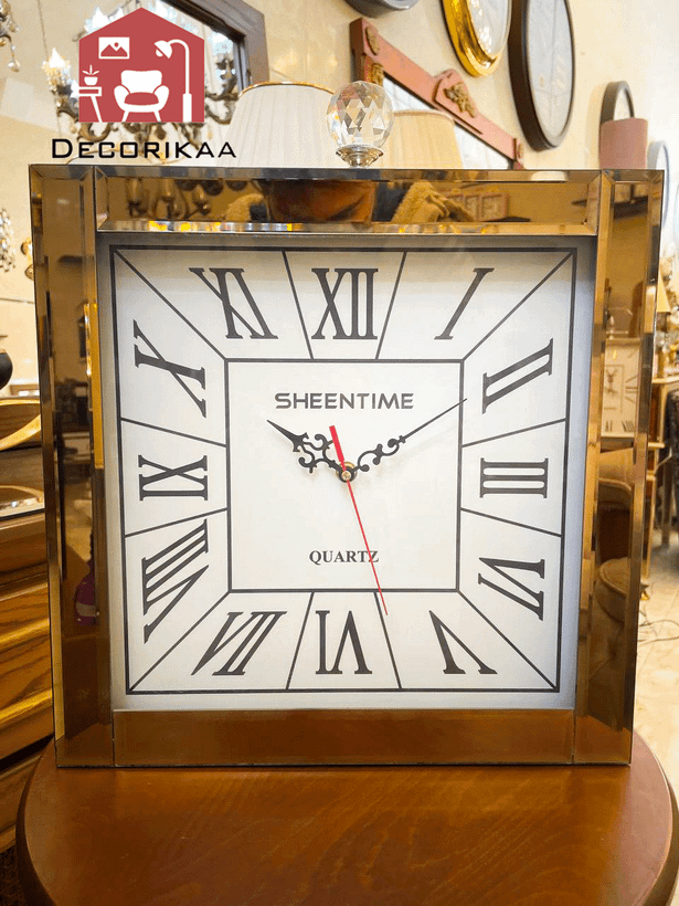 ساعت رومیزی شیشه آینه ای طلایی Sheentime golden glass