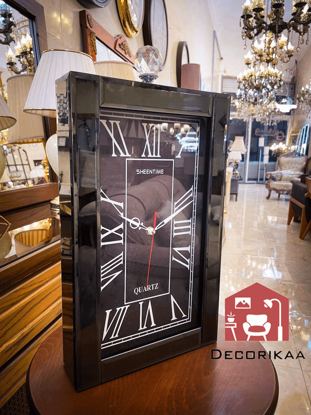 ساعت رومیزی شیشه آینه ای مشکی عمودی SheenTime Black glass Black screen