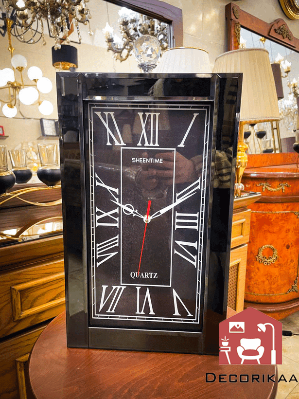 ساعت رومیزی شیشه آینه ای مشکی عمودی SheenTime Black glass Black screen