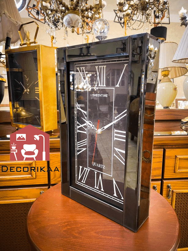 ساعت رومیزی شیشه آینه ای مشکی عمودی SheenTime Black glass Black screen