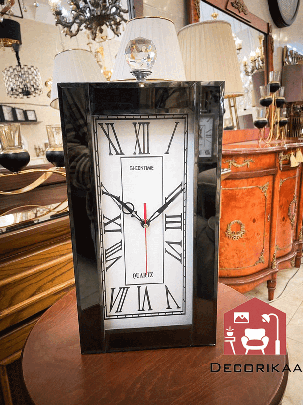 ساعت رومیزی شیشه آینه ای مشکی عمودی SheenTime Black glass White screen