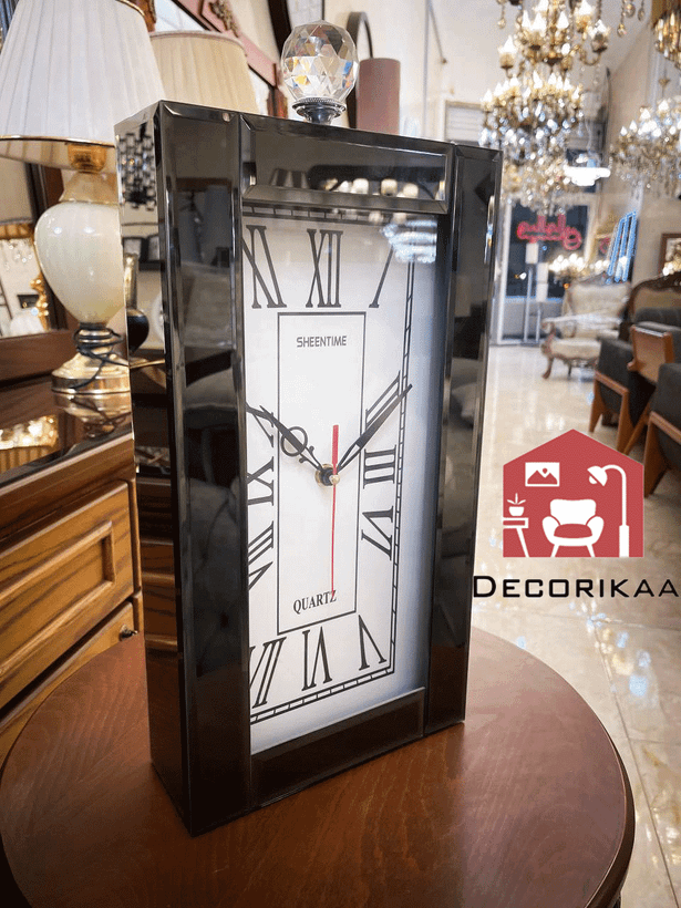 ساعت رومیزی شیشه آینه ای مشکی عمودی SheenTime Black glass White screen