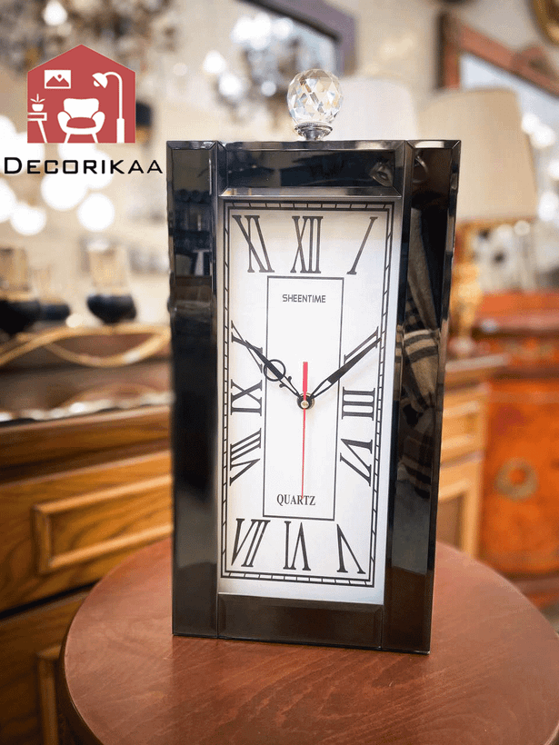 ساعت رومیزی شیشه آینه ای مشکی عمودی SheenTime Black glass White screen