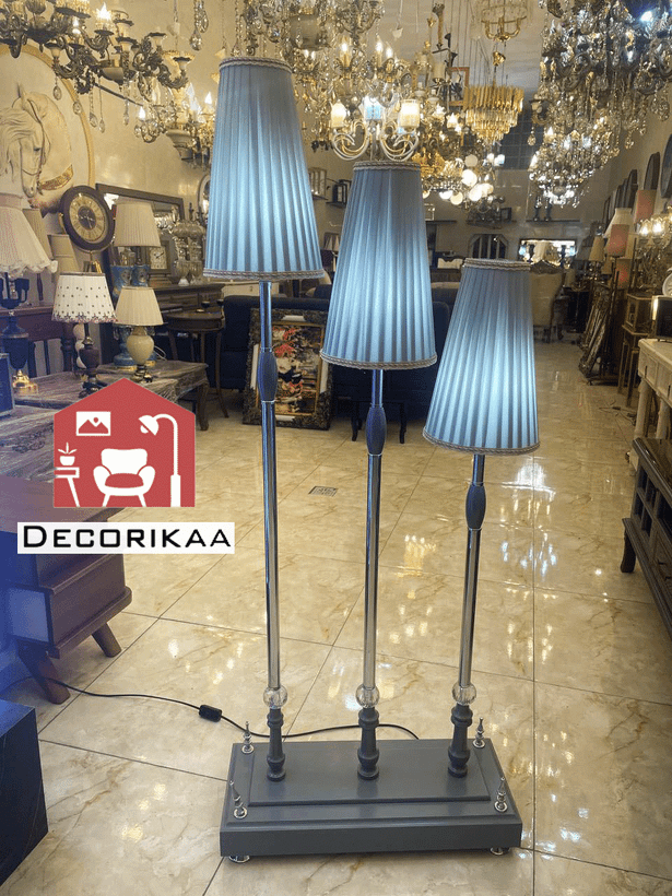 آباژور ایستاده 3 پایه چوبی مدل هرم طوسی