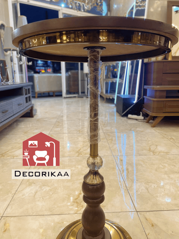 میز تلفن چوبی پایه فلزی گرد کد 01