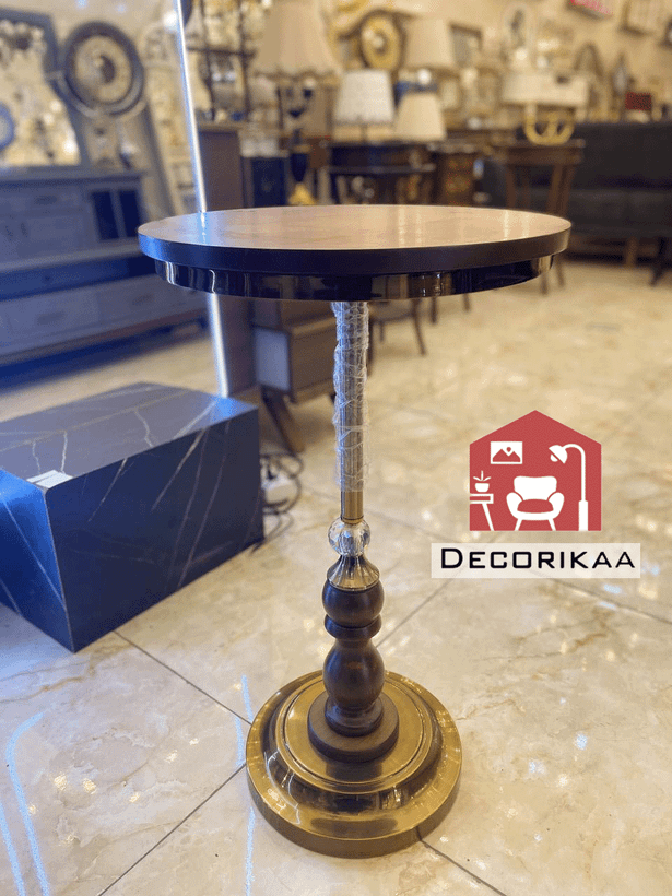 میز تلفن چوبی پایه فلزی گرد کد 01